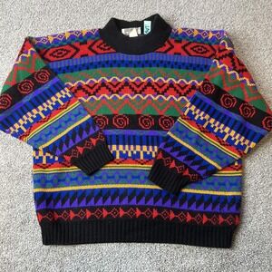 Vintage Jessica Roberts Sweater Womens Large Multicolor Aztec Knit 90s